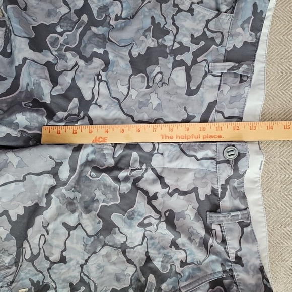 Camo Blue and Gray Men's Flat Front Shorts - Picture 7 of 13